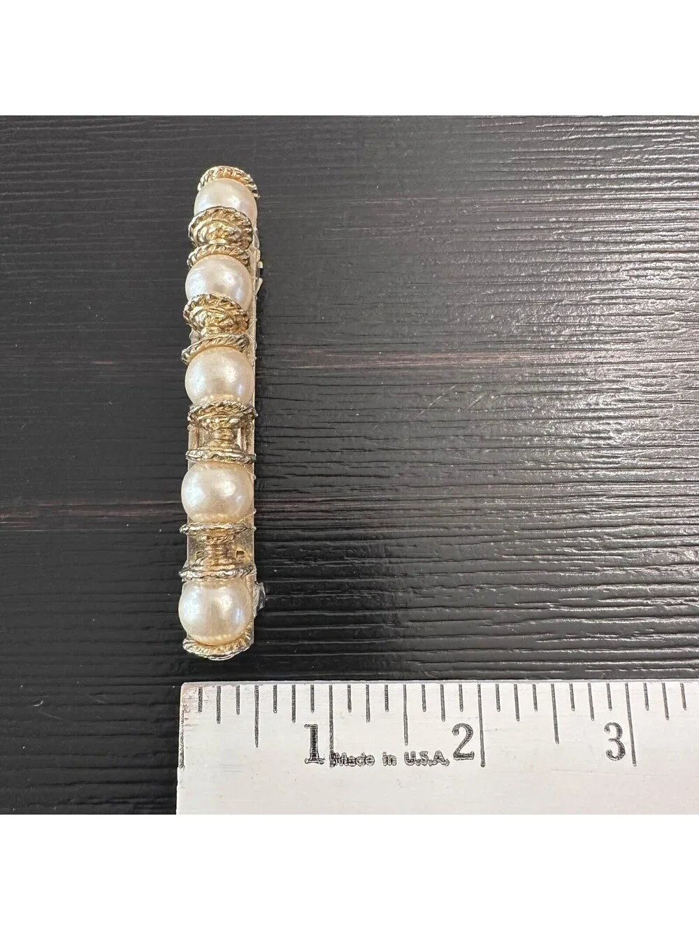Vintage Faux Pearl Gold Tone Barrette White Beaded Hair Clip Gold Spacers EUC